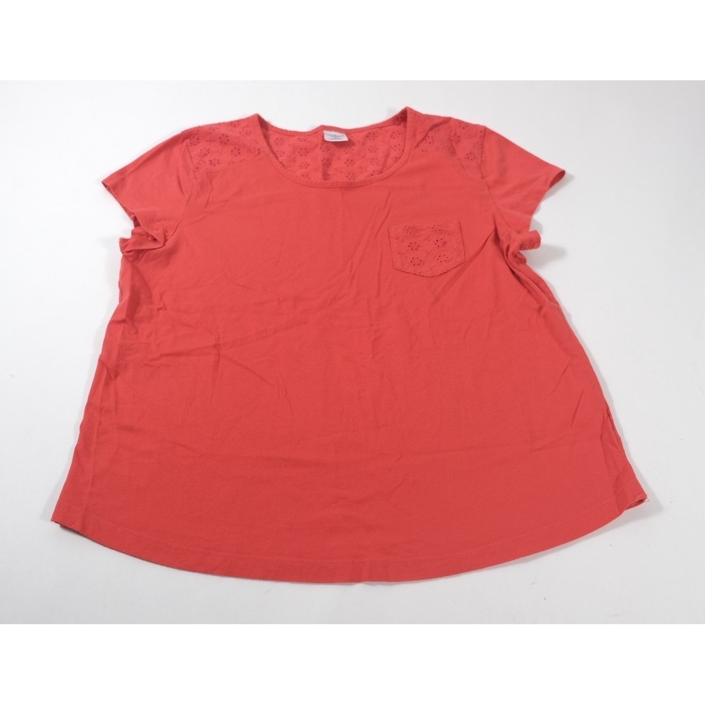 Croft & Barrow Sleep Shirt Womens L Coral Pink Eyelet Lace Trim Cotton Sleepwear